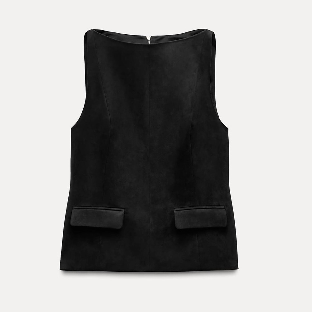 Zara faux suede flap top black ref 9085/50